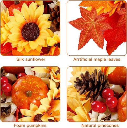 Sggvecsy Artificial Fall Flowers Centerpiece 2Pcs Fake Floral Balls Arrangement Autumn Maple Leaves Decoration with Pumpkins Sunflower for Thanksgiving Home Table Centerpieces Harvest Wedding Decor in Saudi Arabia