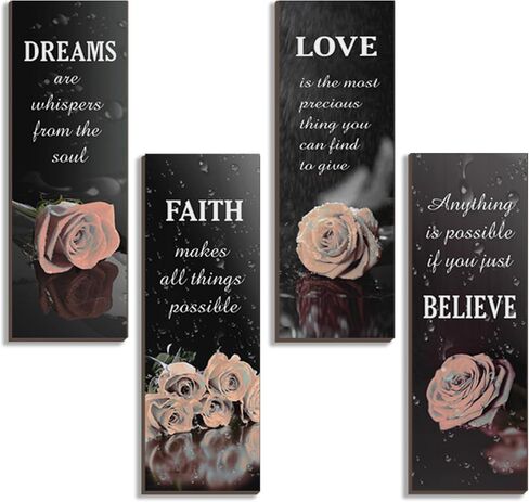 4 Pcs Purple Bathroom Decor Purple Rose Wooden Wall Decor Inspirational Farmhouse Signs With Faith Love Dream Believe Purple Decor For Women Office Bedroom Home Gift(Purple 12x4Inch) in Kuwait