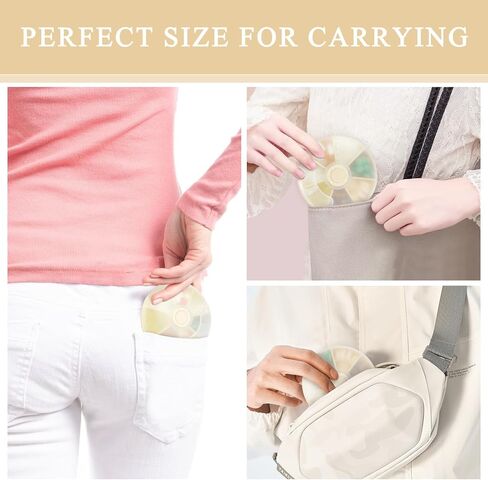 منظم حبوب الدواء الأسبوعي للسفر من FYY - علبة حبوب الدواء بضغطة زر تدور 7 أقسام صندوق حبوب الدواء اليومي المحمول موزع حبوب الدواء مع ملصقات للفيتامينات وزيت السمك والحبوب والمكملات الغذائية - بيج in Kuwait