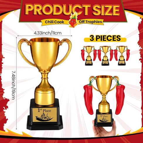3 قطع من جوائز تشيلي كوك أوف، جوائز ذهبية مكسيكية، جوائز ديكورات الفلفل الحار، جوائز كأس الفلفل السائبة، هدايا خبز الطبخ لأحداث طهي الفلفل الحار المتاحة، المركز الأول، المركز الثاني، المركز الثالث in Kuwait