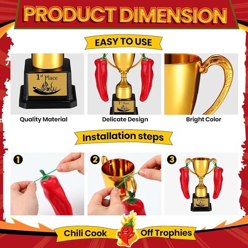 3 قطع من جوائز تشيلي كوك أوف، جوائز ذهبية مكسيكية، جوائز ديكورات الفلفل الحار، جوائز كأس الفلفل السائبة، هدايا خبز الطبخ لأحداث طهي الفلفل الحار المتاحة، المركز الأول، المركز الثاني، المركز الثالث in Kuwait