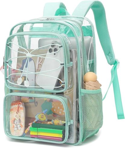 Clear School Backpack for Girls Women, Kids Teens Heavy Duty See Through College Bookbag Transparent School Bag (Mint Green) in Saudi Arabia