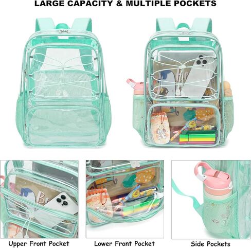 Clear School Backpack for Girls Women, Kids Teens Heavy Duty See Through College Bookbag Transparent School Bag (Mint Green) in Saudi Arabia