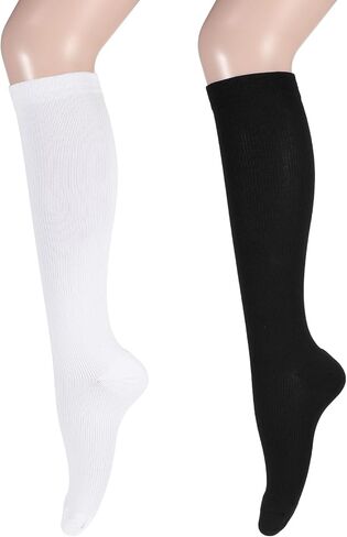 2 Pairs Compression Socks for Women & Men-Knee High Compression Stockings,Casual Solid Colors Fashion Breathable Tube Socks,Good Support for Running Athletic Cycling(Black/White) in Saudi Arabia