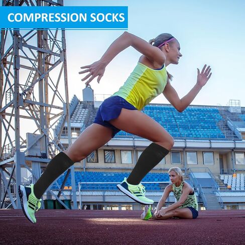 2 Pairs Compression Socks for Women & Men-Knee High Compression Stockings,Casual Solid Colors Fashion Breathable Tube Socks,Good Support for Running Athletic Cycling(Black/White) in Saudi Arabia