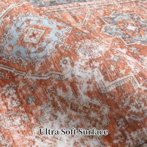 Washable Runner Rug 2x6 Runners for Hallways Non Slip Bathroom Rugs Vintage Area Rug Soft Bedroom Rug Farmhouse Throw Rugs Kitchen Rugs Entryway Rugs Stain Resistant Carpet 2'x6' Terracotta in Saudi Arabia
