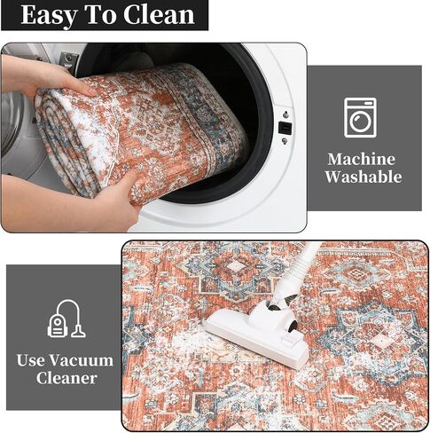 Washable Runner Rug 2x6 Runners for Hallways Non Slip Bathroom Rugs Vintage Area Rug Soft Bedroom Rug Farmhouse Throw Rugs Kitchen Rugs Entryway Rugs Stain Resistant Carpet 2'x6' Terracotta in Saudi Arabia