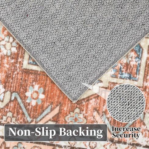 Washable Runner Rug 2x6 Runners for Hallways Non Slip Bathroom Rugs Vintage Area Rug Soft Bedroom Rug Farmhouse Throw Rugs Kitchen Rugs Entryway Rugs Stain Resistant Carpet 2'x6' Terracotta in Saudi Arabia