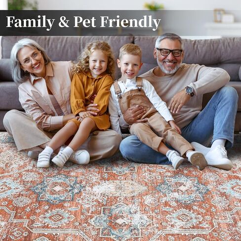 Washable Runner Rug 2x6 Runners for Hallways Non Slip Bathroom Rugs Vintage Area Rug Soft Bedroom Rug Farmhouse Throw Rugs Kitchen Rugs Entryway Rugs Stain Resistant Carpet 2'x6' Terracotta in Saudi Arabia