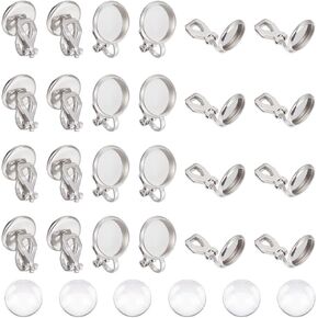 UNICRAFTALE 80 Sets 10mm Clip-on Earring Tray Blank Cabochon Clip-on Earring with Cabochons 316 Stainless Steel DIY Earring Accessories Non-Pierced Earring with Glass Cabochon for DIY Earrrings