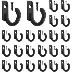 24PCS Mini Metal Wall Mounted Hooks for Kitchen Hat Keys Scarves Bags Clothes with Black Screws Farmhouse Vintage Handmade