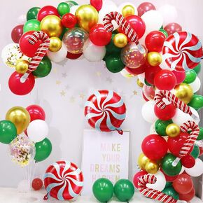 Christmas Balloon Garland Arch Kit - 118 Pieces Red White Confetti Latex Balloons with Candy Cane Balloons for Holiday Christmas Candy Themed Birthday Baby Shower Wedding Party Decorations