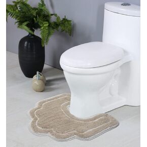 Home Weavers Allure Collection Toilet Rugs U Shaped Contour,Extra Thick Toilet Rug, Non-Slip Contour Mat for Bathroom,100% Cotton Soft, Absorbent Water, Machine Washable, 20"x20" Contour, Linen