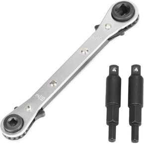 HVAC Service Wrench, Refrigeration Wrench With 2 Pcs HVAC Hexagon Bit Adapter, Premium AC Tools for HVAC, Refrigeration Equipment Repair (3/16", 1/4", 5/16", 3/8")