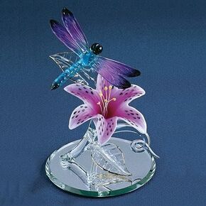 Glass Baron Dragonfly on Lily Figurine