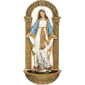 Joseph's Studio by Roman - Our Lady of Grace Holy Water Font, Renaissance Collection, 7.25" H, Resin and Stone, Religious Gift, Decoration, Collection, Durable, Long Lasting, Decorative, Collection