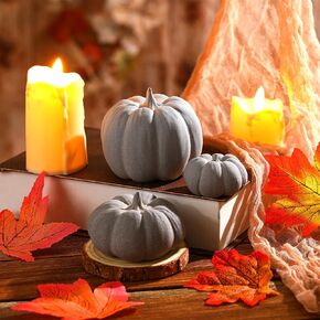 3 Pcs Fall Decorations for Home Concrete Pumpkins Cement Pumpkins Vintage Farmhouse Pumpkins Autumn Artificial Pumpkins Handmade Pumpkins for Home Thanksgiving Party Table Decoration