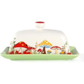 Mushroom Butter Dish With Lid for Countertop,Ceramic Butter Container Mushroom Decor,Butter Tray Large Butter Dish Covered for Cute Kitchen Accessories,Accesorios Para Cocina