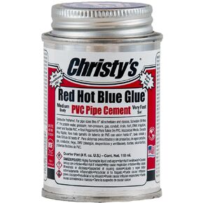 Christy's Red Hot Blue Glue PVC Cement - Medium Body, Very Fast Set, Low-VOC, 1/4 Pint (4 fl oz)
