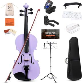 ADM Acoustic Violin for Kids Beginners, 4/4 Full Size Acoustic Violin Fiddle for Teens Students Beginners Violin Starter Kit with Case, Rosin, Shoulder Rest, Bow, Violin Music Stand and Strings,Purple