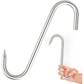 1 Pc Stainless Steel Meat Hooks Heavy Duty Meat Hooks Ultra-coarse Butcher Hooks S-Shaped Smoker Hooks for Hanging Beef Ribs Chicken, 12 MM Diameter Butchering Equipment