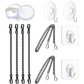 Hanging Chain for Suncatchers and Stained Glass Window Hangings,Suction Cup Hooks and Sticky Hooks for Window Door Wall Bathroom Kitchen,4 Pieces 8 Inch and 2 Pieces 24 Inch Pack