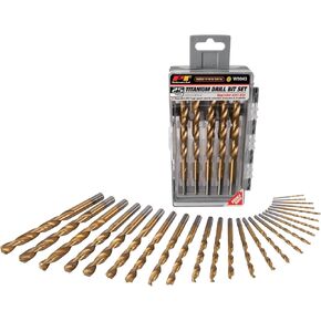 Performance Tool W9043 25 Piece Titanium-Nitride Coated Drill Bit Set with 4341 High-Speed Steel and Clear Case