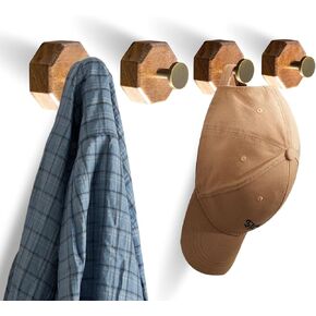 Wooden Coat Hooks for Hanging Heavy Duty and Small Decorative Rustic Black Walnut Hat Adhesive Hanger Hook Wall Mounted with Glue and Nails for Kitchen,Bathroom,Cubicle