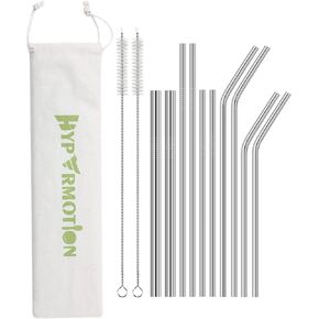 Hypermotion Stainless Steel Straw, Food Grade Reusable Metal Drinking Straw Set with 2 Cleaning Brushes and Carry Pouch for Smoothie, Milkshake, Cocktail and Hot Drinks in Kuwait
