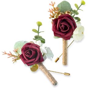 Boutonniere for Men Wedding, Groom Groomsman Artificial Rose Flowers for Wedding Anniversary Celebration,Prom,Party,Home Decoration Set of 2 (Dusty Blue)