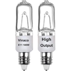 Vinaco E11 Light Bulb, 2 Pack E11 Halogen Bulb 100W Long Lasting Lifespan, T4 E11 Dimmable, High Output 1700LM JDE11 120V 100W with E11 Mini Candelabra Base, 2800K Warm White E11 Bulb