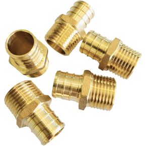 (Pack of 5) EFIELD Pex 3/4 Inch x 1/2 Inch NPT Male Adapter Brass Crimp Fittings, ASTM F1807