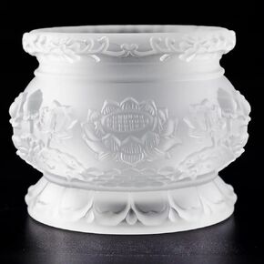 Qinlang Small White Glass Buddha Incense Burner Bowl, Buddhist Suppliers, 4.3 Inches