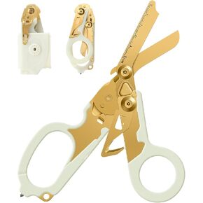 6 In1 Emergency Response Shears Trauma Shears Multifunctional Self-luminous Scissors with Strap Cutter and Glass Breaker Outdoor Camping Rescue Scissors Tools with Holster