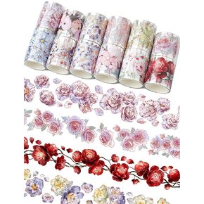 Floral Washi Tape Set - 12 PET & Washi Tapes for Journaling Stickers, Scrapbooking Supplies, Planner, Bullet Journals,Arts & Crafts. Use as Stickers