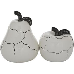 Deco 79 Ceramic Fruit Decorative Sculpture Decorative Home Decor Statues with Cracked Looking Exterior, Set of 2 Accent Figurines 9", 6"H, White
