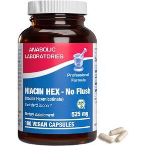 Anabolic Laboratories Vitamin B3 Niacinamide Supplement - 100 Vegan Capsules - Over 500mg Non Flushing Niacin for Cholesterol Support - Niacin Hex, Inositol Hexanicotinate