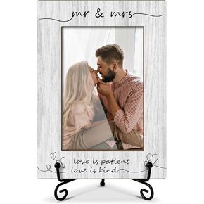 Wooden Photo Frame Engagement Gifts Wedding Gifts Mr And Mrs Gifts for Newlywed Couples, Wooden Photo Frame with Iron Stand for Tabletop or Desktop Display, Home Table Decor(4x6" Vertical Photo) -33
