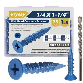 95Pcs 3/16 x 1-3/4 in Concrete Screws with Drill bits,Masonry Screws for Concrete Assortment Kit,Flat Head Block Cement Stacoo Screws and Anchors,Diamond Point,Blue Coated(1LB)