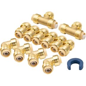 مجموعة تركيب أنابيب PEX مقاس 1/2 بوصة، مجموعة تركيب دفع نحاسية مقاس 1/2 بوصة مع كوع 90 درجة، نقطة الإنطلاق والوصلة، ادفع للتوصيل للاتصال السريع بحزمة أنابيب PEX المكونة من 12 قطعة in Kuwait