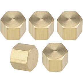 uxcell Brass Cap, 5pcs 1/8PT Female Pipe Fitting Hex Compression Stop Valve Connector 11x11mm