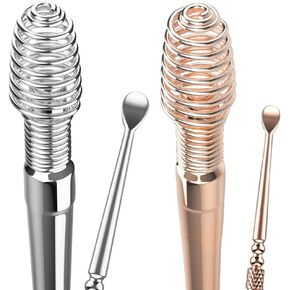 2Pcs Silver and Gold Ear Wax Cleaner Tool Ear Cleaner Tool Ear Wax Removal Spoon Double Ended with Stainless 360° Spiral Ear Massage Cleaning Tool Ear Cleaner Cleaning Brush,Earwax Removal,Ear Care