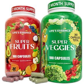Fruit and Veggie Supplement - 360 Fruit and Veggie Capsules -100% Whole Super Fruit and Super Vegetable Supplements & Vitamin, Made in USA, Soy Free, Vegan- (180 Count Pack of 2)