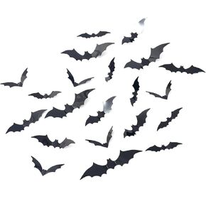 72Pcs Halloween 3D Bats Stickers,Halloween Decorations Bats Wall Decor,Halloween Party Decoration Decal Wall Sticker,Black PVC Scary Bats Wall Bat Decals for Home Window, Party, Room Decor