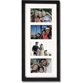 4 Opening Glass Face Black Picture Collage Frame, Decorative Multiple Wooden Frames for Displaying 3.5x5 Photos with White Collage Mat