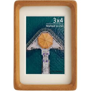 Handcrafted Natural Wood Picture Frame with Mat for Wall and Tabletop display (Teak, 6x6 matted to 4x4)