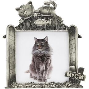 Cat Metal Picture Frame My Kitty Wall Photo Picture Silver Cartoon Desktop Display Holder with Brackets, 4"x4" Antique Photo Frame for Home Decoration