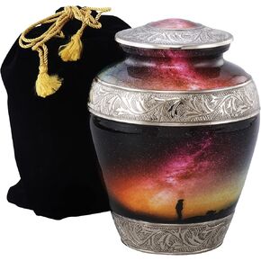 Cremation urns, Galaxy Reindeer Flower Engraved Cremation Urn for Ashes, Adult Urn for Funeral, Burial, Columbarium or Home, Cremation Urns for Human Ashes Adult 200 Cubic Inches: with Velvet Bag (L1)