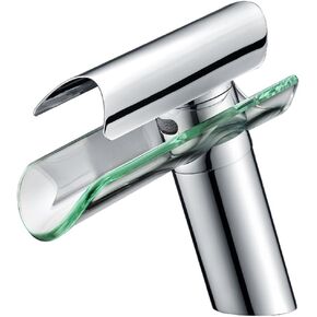 Cabilock Waterfall Glass Faucet Single Handle Single Hole Bathroom Basin Sink Faucet Widespread Deck Mount Chrome Finish Mixer Tap