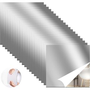 20 Pcs Full Length Combine Frameless Acrylic Mirror Tiles for Wall, 12 x 12 Inches Self Adhesive Mirror Sheets Flexible Home Gym Mirror Stickers Wall Mounted Mirror for Bathroom, Living Room, Door